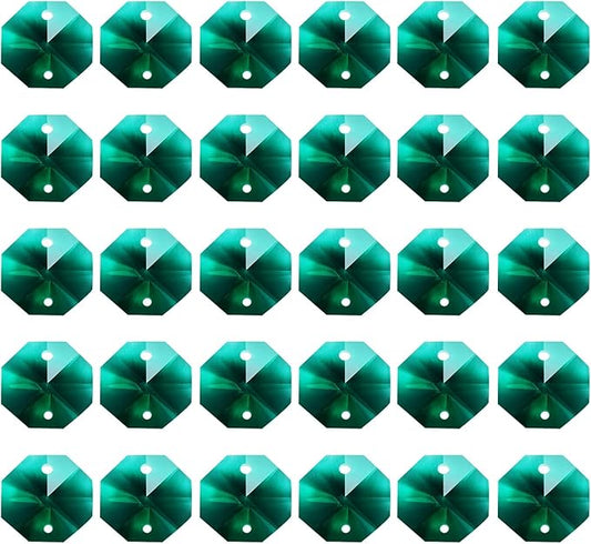 PATIKIL K9 Crystal Octagon Beads 2 Holes Pendants, 60 Pack 14mm Chandelier Prisms Parts Ornaments Hanging Beads for DIY Arts Crafts Decoration, Dark Green