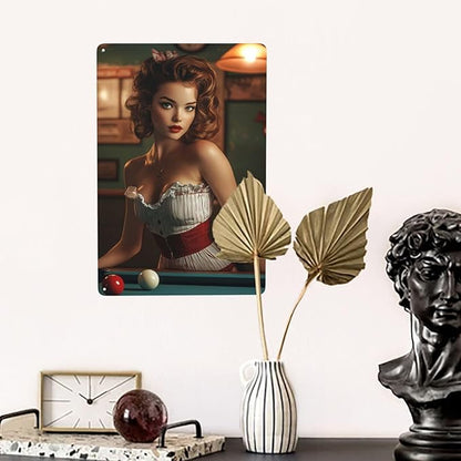Cafemira Vintage tin sign,sexy woman &pool table,Metal sign,Home Art wall decor plaque,for living room,club,man cave,Yard,Garden,Patio,indoor outdoor decorative poster,easy to hang.8x12inch