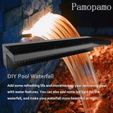 Pamopamo Pond Waterfall Spillway Pool Fountain Water Feature, Black Stainless Steel Outdoor Fountains, Swimming Pool Water Flow Waterfalls Kit for Garden Patio Ponds-35.4"x7.8"x3.9"(NO Light)