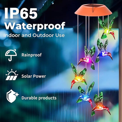 Hummingbird Solar Wind Chimes, Hummingbird Wind Chimes for Outside,Best Gifts for Mom Grandma Women Wife Aunt Sister, Unique Mobile Wind Chime, Garden Yard Decor Red