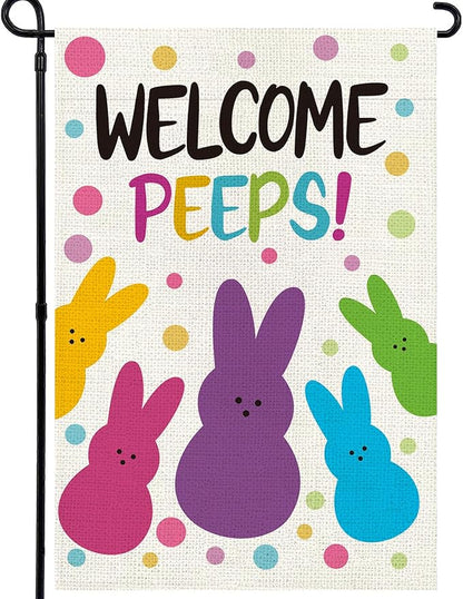 Welcome Easter Garden Flag 12x18 Inch, Double Sided Bunny Spring Flag for Yard Outdoor Decoration