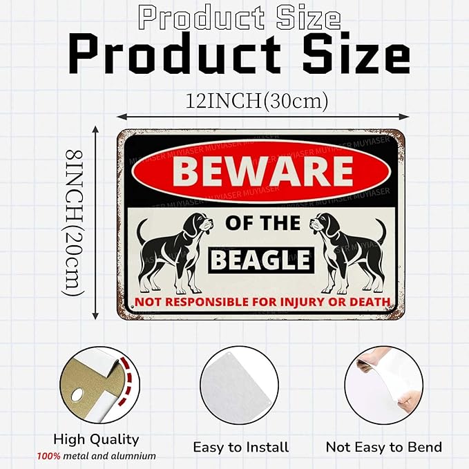 Beware Of The Dog Beagle Sign Aluminum Metal Tin Signs Outdoor Yard Sign Warning Sign For Fence Yard Home Kitchen Farm Garden Wall Decor 8x12 Inch