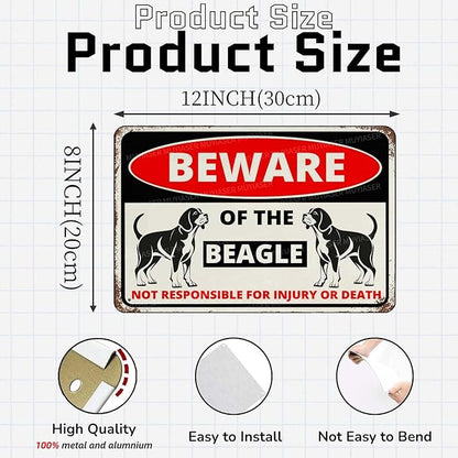 Beware Of The Dog Beagle Sign Aluminum Metal Tin Signs Outdoor Yard Sign Warning Sign For Fence Yard Home Kitchen Farm Garden Wall Decor 8x12 Inch