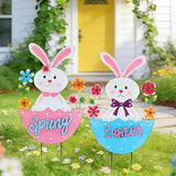 2 Pack Easter Rabbit Outdoor Decor - Spring Bunny Yard Signs with 3D Letters Metal Easter Bunny Lawn Stakes for Garden Pathway Easter Party Decor