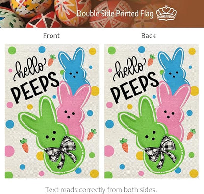 CROWNED BEAUTY Easter Garden Flag Bunny Peeps 12x18 Inch Double Sided Holiday Decoration for Outdoor Lawn Yard