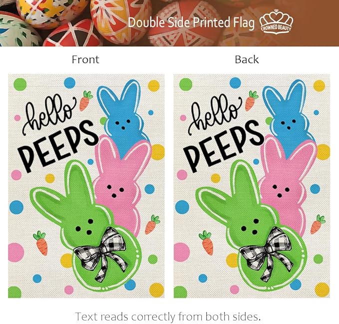 CROWNED BEAUTY Easter House Flag Peeps Bunny 28x40 Inch Double Sided Large Holiday Welcome Decoration for Outside Yard