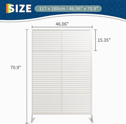 Garveelife Metal Privacy Screen 72" H×47" W for Outdoor Freestanding Decorative Privacy Wall Panels with Stand, Patio Balcony Screens for Outside Divider Deck Porch Garden, 1PC