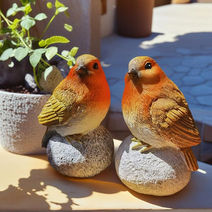 Bird Statue on Rock,Resin Garden Sculpture for Indoor Home Decor, Outdoors, Lightweight & Durable Patio Decor for Yard, Lawn, Housewarming Gift, Festival Gift. The Figurine Set of 2.