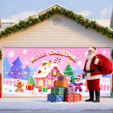 IVN Christmas Garage Door Cover Decoration 13x6ft Gingerbread House Candy Village Pink Snow Scene Merry Christmas Garage Door Banner Home Door Front Yard Decor for Xmas Eve Holiday Outdoor