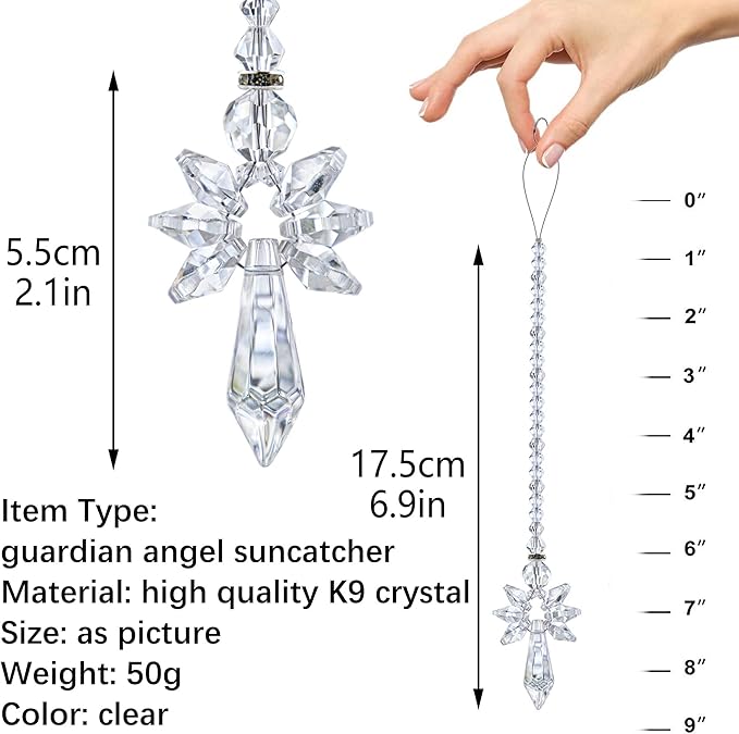 Rainbow Guardian Angel Suncatcher for Mom Crystal Angel Ornaments for Home/Car Decoration & Porch Decor & Hanging Gift (Clear)