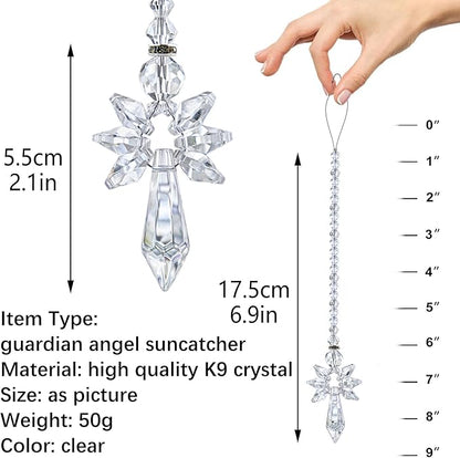 Rainbow Guardian Angel Suncatcher for Mom Crystal Angel Ornaments for Home/Car Decoration & Porch Decor & Hanging Gift (Clear)