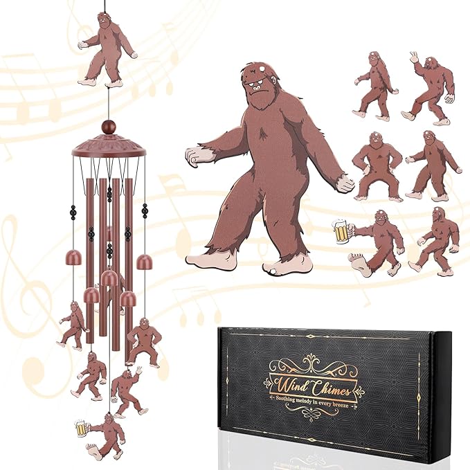 Colorful Bigfoot Wind Chimes Outdoor,Funny Metal Windchimes for Garden Patio Yard Decor Playful Sasquatch Gifts Novelty Bigfoot Lovers Present Father's Day Birthday Gift for Dad Grandpa