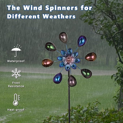DREAMYSOUL Wind Spinners Outdoor, 10" Dia Colorful Metal Pinwheels for Yard and Garden, Kinetic Wind Sculptures & Spinner Outside (Purple Flowers)