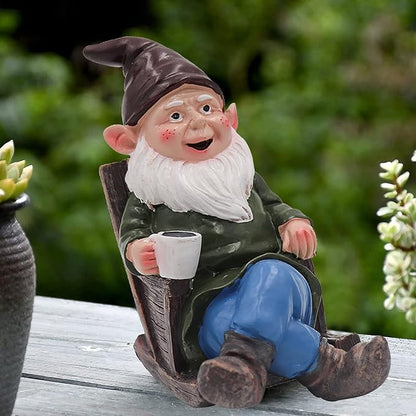 Tirifer Drinking Coffee Garden Gnome Statue Decoration, 7.3" Garden Figurine Ornament Sculpture for Outdoor Indoor Home Lawn Yard Balcony Porch Patio