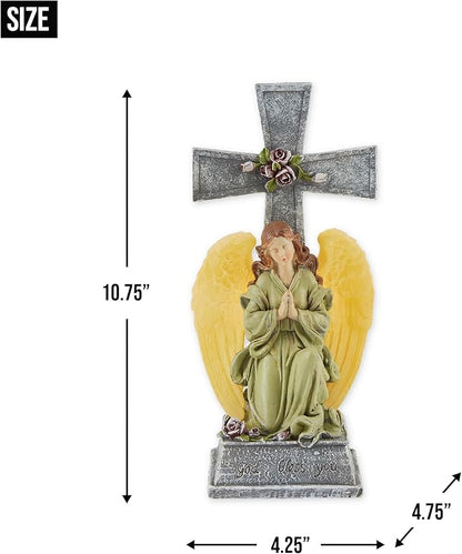 Gifts & Decor Faux Stone Look Blessed Cross Angel Garden Solar Light