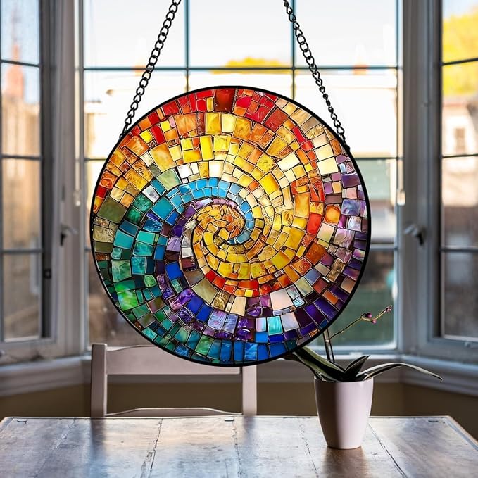 Rainbow Suncatcher Stained Glass Window Hanging - 8 Inch Colorful Sun Catchers Rainbow Maker Suncatchers for Windows - Handmade Sun Catcher Glass Panel Window Decor - Birthday Gifts for Women Mom