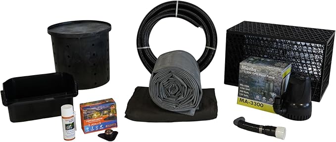 HALF OFF PONDS Simply Waterfalls 3200 Pond Free Waterfall Kit with MatrixBlox, with 10 ft by 20 ft EPDM Liner and Manta 3300 GPH Submersible Pump - PSANB1