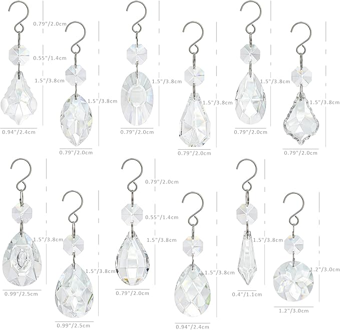 kanpura Crystal Chandelier Prisms,Crystal Sun Catcher Kit,Rainbow Hanging Crystals Suncatcher for Window, Christmas Tree,Home Decor(Clear,12pcs)
