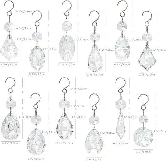 kanpura Crystal Chandelier Prisms,Crystal Sun Catcher Kit,Rainbow Hanging Crystals Suncatcher for Window, Christmas Tree,Home Decor(Clear,12pcs)