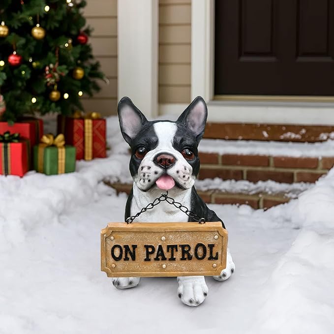 Outdoor French Bulldog Dog Statue with Interchangeable Welcome Sign and Detachable Solar Lantern –LED Light Garden Dog Sculpture Décor, Cute Puppy Design for Yard, Porch, Gift