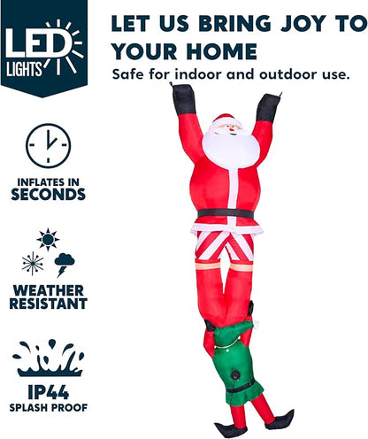 Joiedomi Hanging Christmas Inflatables Decoration, Christmas Inflatable Climbing Santa with Falling Elf, Blow Up Santa with Build-in LEDs for Xmas Party Outdoor Yard Garden Lawn Decor
