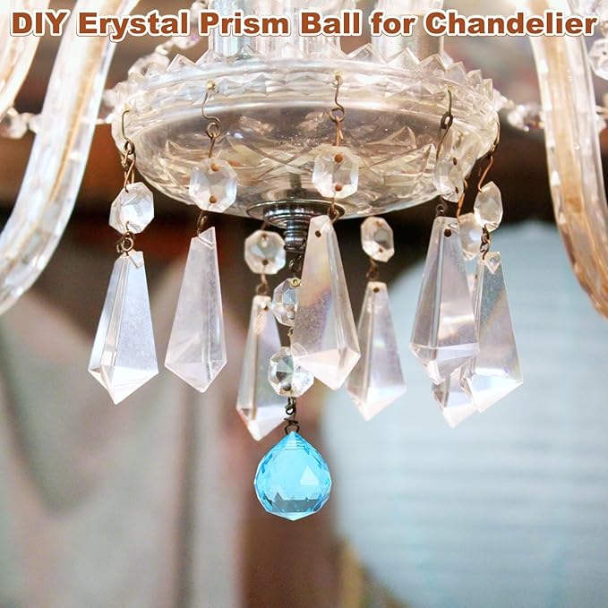 M METERXITY 10-Pack Crystal Ball Prisms, 24mm/0.94 Inch Chandelier Pendant Maker Hanging Crystals Chandelier Prisms for Home/Windows/Garden/DIY Decoration[Blue]