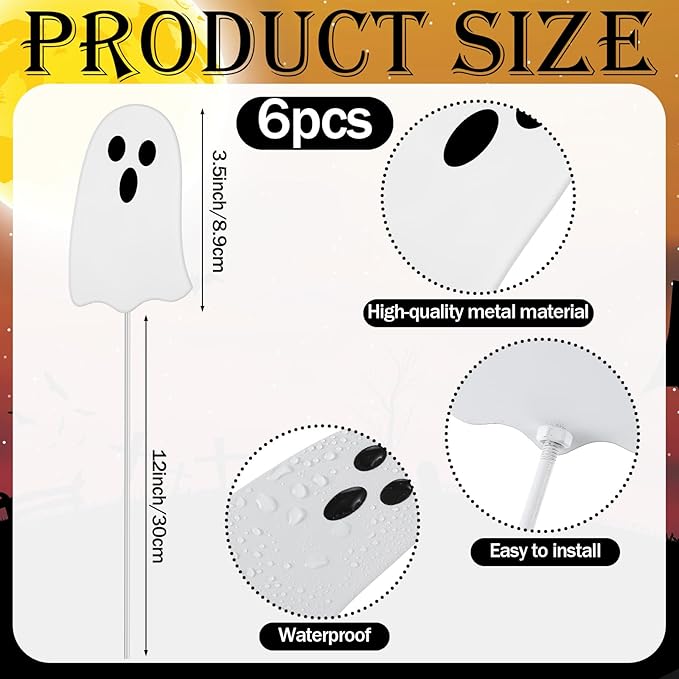 Shimeyao 6 Pcs Metal Halloween Ghost Garden Stakes Halloween Yard Signs Outdoor Decor 12 Inch White Ghost Yard Signs for Home Lawn Porch Holiday Front Backyard
