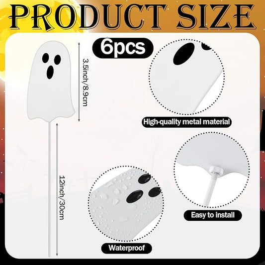 Shimeyao 6 Pcs Metal Halloween Ghost Garden Stakes Halloween Yard Signs Outdoor Decor 12 Inch White Ghost Yard Signs for Home Lawn Porch Holiday Front Backyard