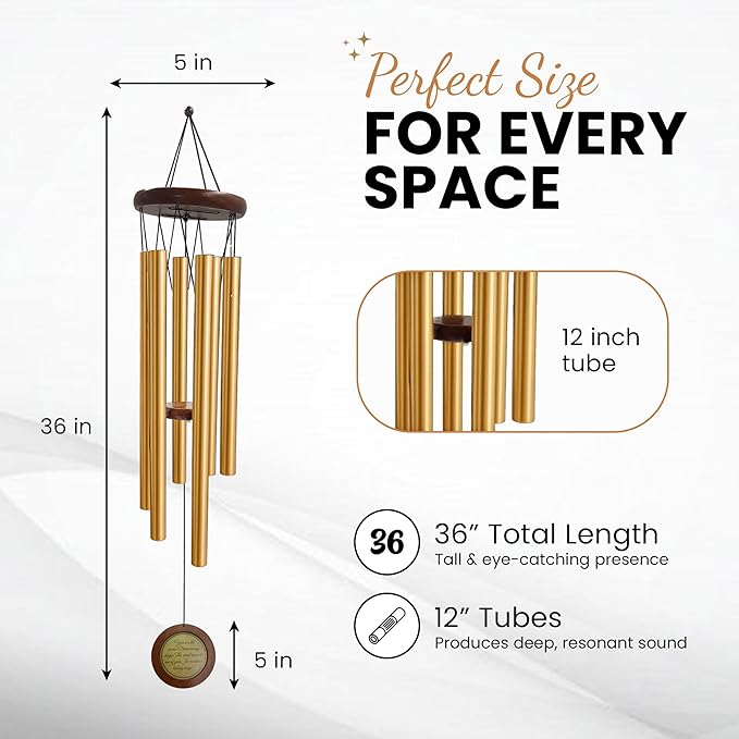 36" Personalized Memorial Wind Chimes with Custom Picture Pendant & a Letter from Heaven | Sympathy Gift for Loss of Loved One, Bereavement Gift Idea, dog memorial gifts for loss of dog - Gold