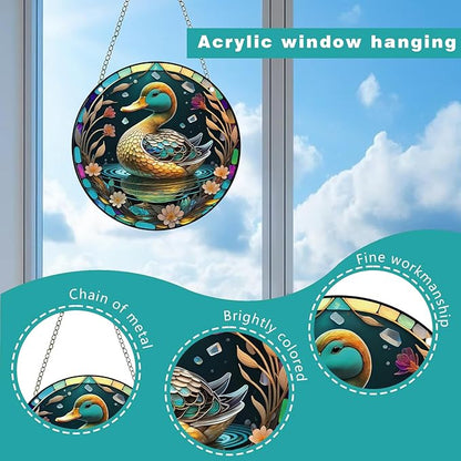Duck Acrylic Window Hanging,Stained Window Hanging Decor Colorful Ornament,Stained Two-Sided Panel Hangings Decoration,Acrylic Suncatcher for Garden Kitchen Living Room