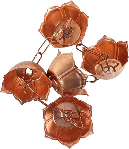 Fabater Rain Chain, 39.37in Copper Decorative Rain Catcher Chain, Flower Shaped Chains with 5 Cups and Easy Installation for Gutter Downspout Replacement in Outdoor Garden Yard Decor