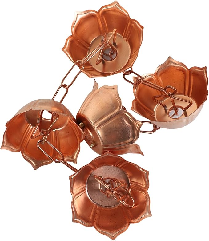 LICAEVEY Rain Chain, Handcrafted Copper Decorative Rain Catcher for Gutters Downspout Replacement, with 5 Flower Shaped Cups for Garden Terrace Decor