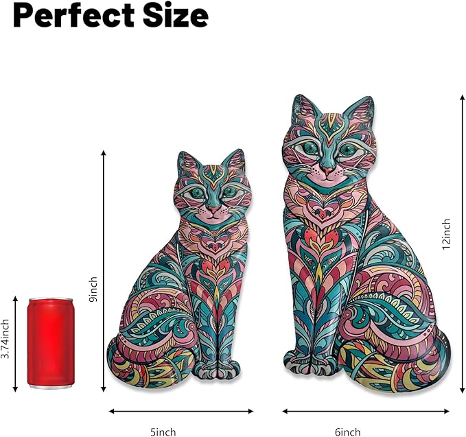 LIFFY Boho Cat Metal Wall Decor - Cute Hanging Meal Wall Art, Farmhouse Decor Meets Mid-Century Bohemian, Modern Decoration, Lovely Cat Gifts, for Women