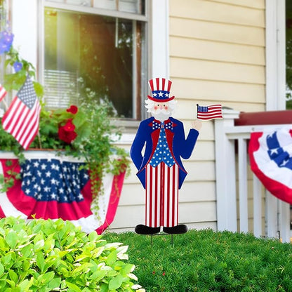Veterans Day Yard Signs Uncle Sam Garden Stakes, 35"H Metal Patriotic 4th of July Yard Decorations Outdoor, Independence Day Lawn Decorations, Memorial Day Yard Stakes for USA Patio Porch Decor