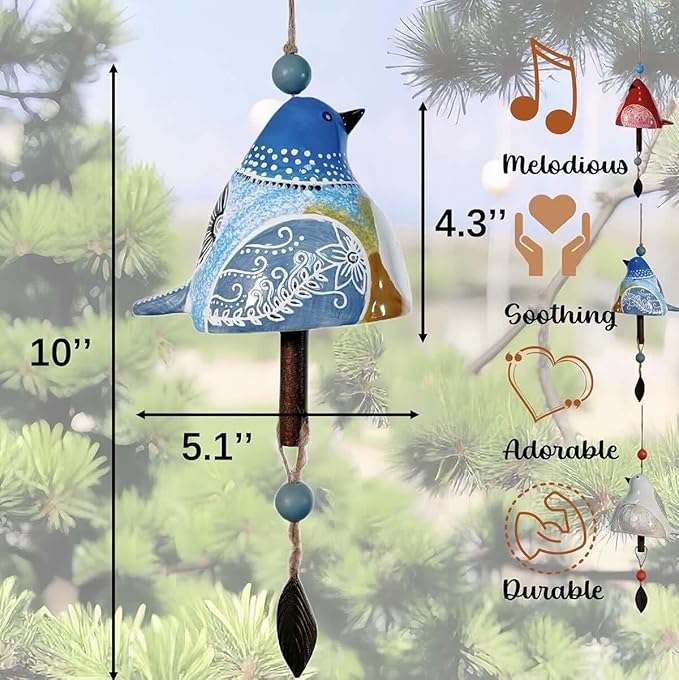 Cute Ceramic Wind Chimes for Outside and Indoor, Memorial Windchime with Soothing Melodic Tones, Gifts for Mom, Garden Patio Balcony Home Decor Hanging Windchimes (Single Bird-Yolk)