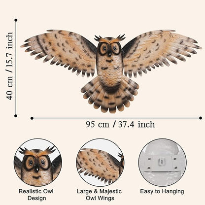 JJALIGHTS 37" Large Metal Owl Wall Art Outdoor Indoor Decor - Flying Owl Wall Hangings for Garden Patio Home Bedroom Office Decoration