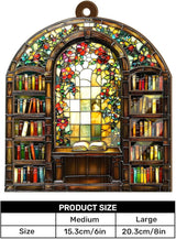 Jesuspirit - Window Hanging Suncatcher – Crystal Clear Acrylic & Wood Sun Catcher for Home Decor, for Women (Library Bookshelf, 8 Inches)