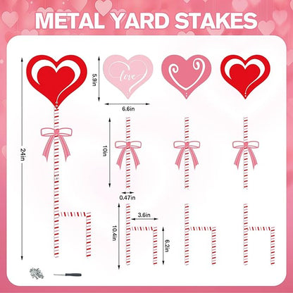 3 Pcs 24" H Valentine Yard Signs 5.9 * 6.6inch Metal Heart Valentine's Day Metal Garden Stakes Valentines Love Heart Outdoor Decorations for Patio Lawn Planter Pot Pathway Walkway Wedding Decor