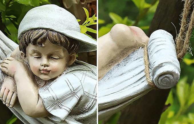 TY&WJ Boy Girl On Swing Garden Ornaments,Romantic Lovers Outdoor Statues,Weather-Resistant Hanging Sculpture for Yard Lawn Tree Decoration Stone Finish (Color : Boy)