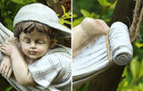 TY&WJ Boy Girl On Swing Garden Ornaments,Romantic Lovers Outdoor Statues,Weather-Resistant Hanging Sculpture for Yard Lawn Tree Decoration Stone Finish (Color : Boy)