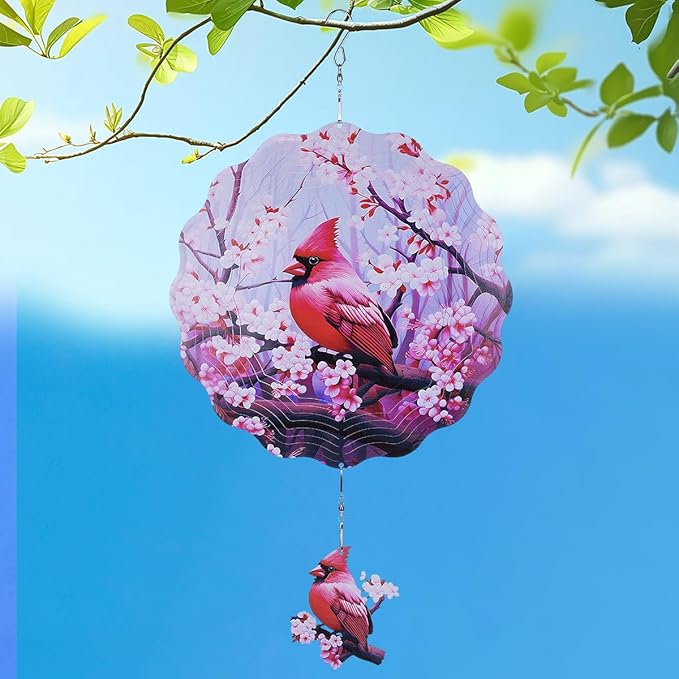 Cardinal Wind Spinners Outdoor - 3D Metal Wind Spinner for Yard and Garden Art Decor, Hanging Kinetic Wind Spinners, 12 Inch Bird Wind Sculpture, Cardinal Gifts for Women Men