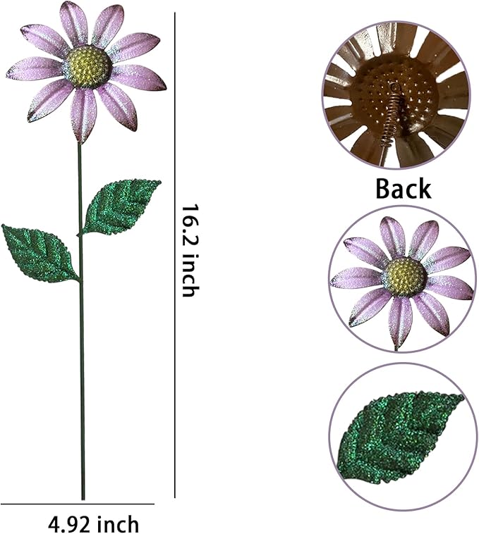 Metal Flowers for Outside, 16.15" 4-Pack Metal Colorful Butterfly & Flower Decorative Garden Stakes for Spring Garden Decor, Shaking Head Yard Art Decorations for Patio Lawn Ornaments