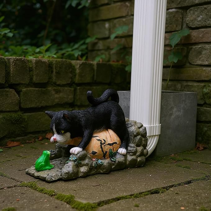 Elenon Tuxedo Cat Decorative Gutter Downspout Extension Statue, Gutter Guardian Rain Downspout Splash Block Outdoor, Garden Rain Downspout Extender for 3" × 4" Downspouts Decor