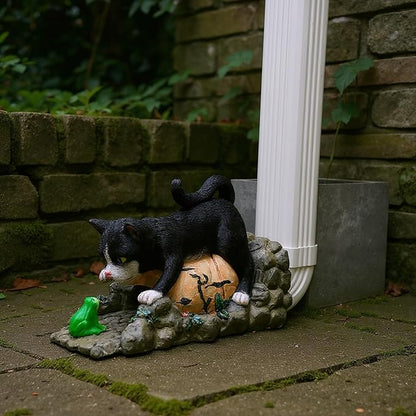 Elenon Tuxedo Cat Decorative Gutter Downspout Extension Statue, Gutter Guardian Rain Downspout Splash Block Outdoor, Garden Rain Downspout Extender for 3" × 4" Downspouts Decor