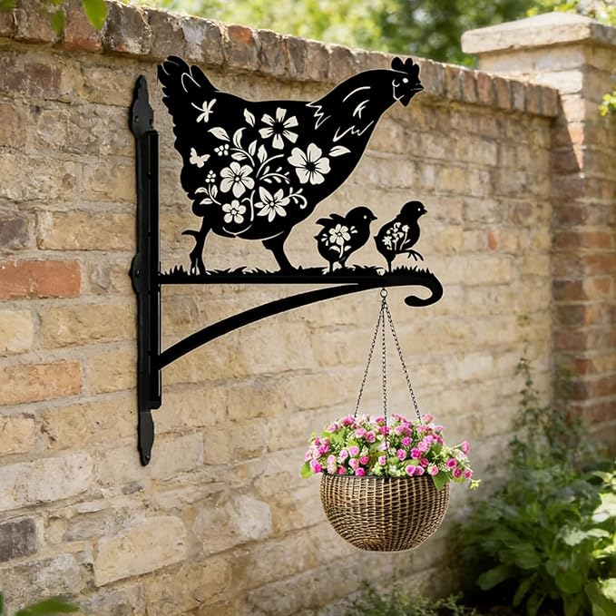 Rngmsi Metal Plant Hangers Outdoor, Hen and Chicks Wall Mounted Hanging Plant Bracket Outside, Flower Pot Bird Feeder Wind Chimes Hangers Decorations