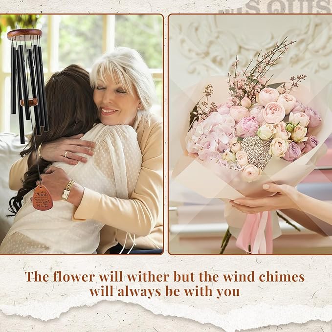 Memorial Sympathy Gifts for Loss of Mother, Memorial Wind Chimes for Loss of Mother Sympathy Gift, Bereavement Gifts for Loss of Mom, Windchimes in Memory of Mom Gold-MOM& Flower