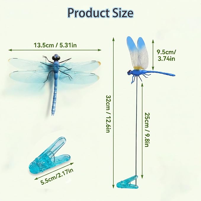 Jongdari Dragonfly Hat Clip Realistic Fake Dragonflies Clip-On Garden Outdoor Decor Stakes Plastic Dragon Fly Clips Plant Decorations for Pot (6 Colors, 24pcs)