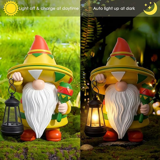 Capoda 8" Cinco de Mayo Decorations Gnomes Figurine with Solar Lights Mexican Gnomes Figures for Fiesta Table Centerpiece Taco Tuesday Outdoor Garden Resin Carnival Cinco de Mayo Statue Decor(Mexican)
