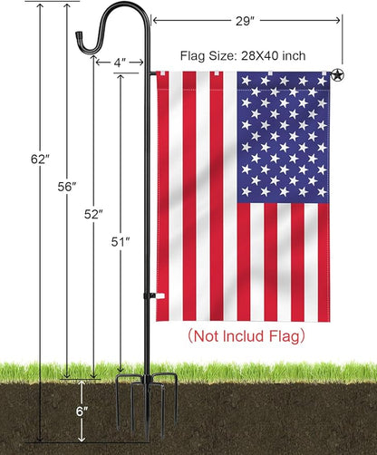 LOPANNY Large Garden Flag Holder Stand Pole for 28 x 40 Flags with Shepherds Hooks for Outdoor - Upgraded Sturdy 60 Inches Yard Flag Post Stake Perfect for Outdoor Decor(without Solar Lights & Flag)