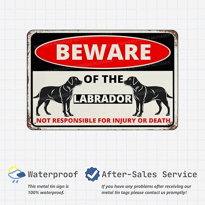 Beware Of The Dog Labrador Sign Aluminum Metal Tin Signs Outdoor Yard Sign Warning Sign For Fence Yard Home Kitchen Farm Garden Wall Decor 8x12 Inch